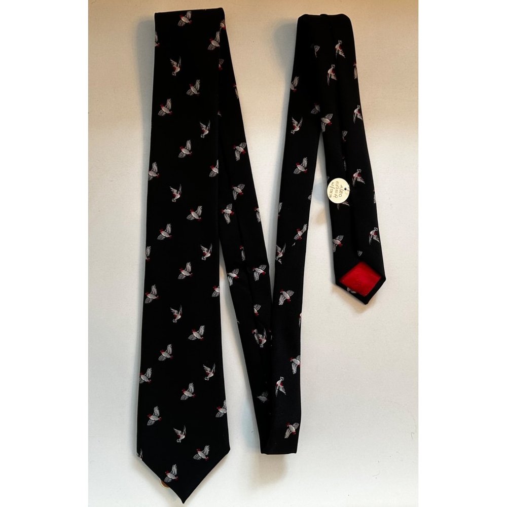 Edsor Kronen - C.W Fischer Pure silk Necktie Pheasant Bird 54x3” NWT Deadstock